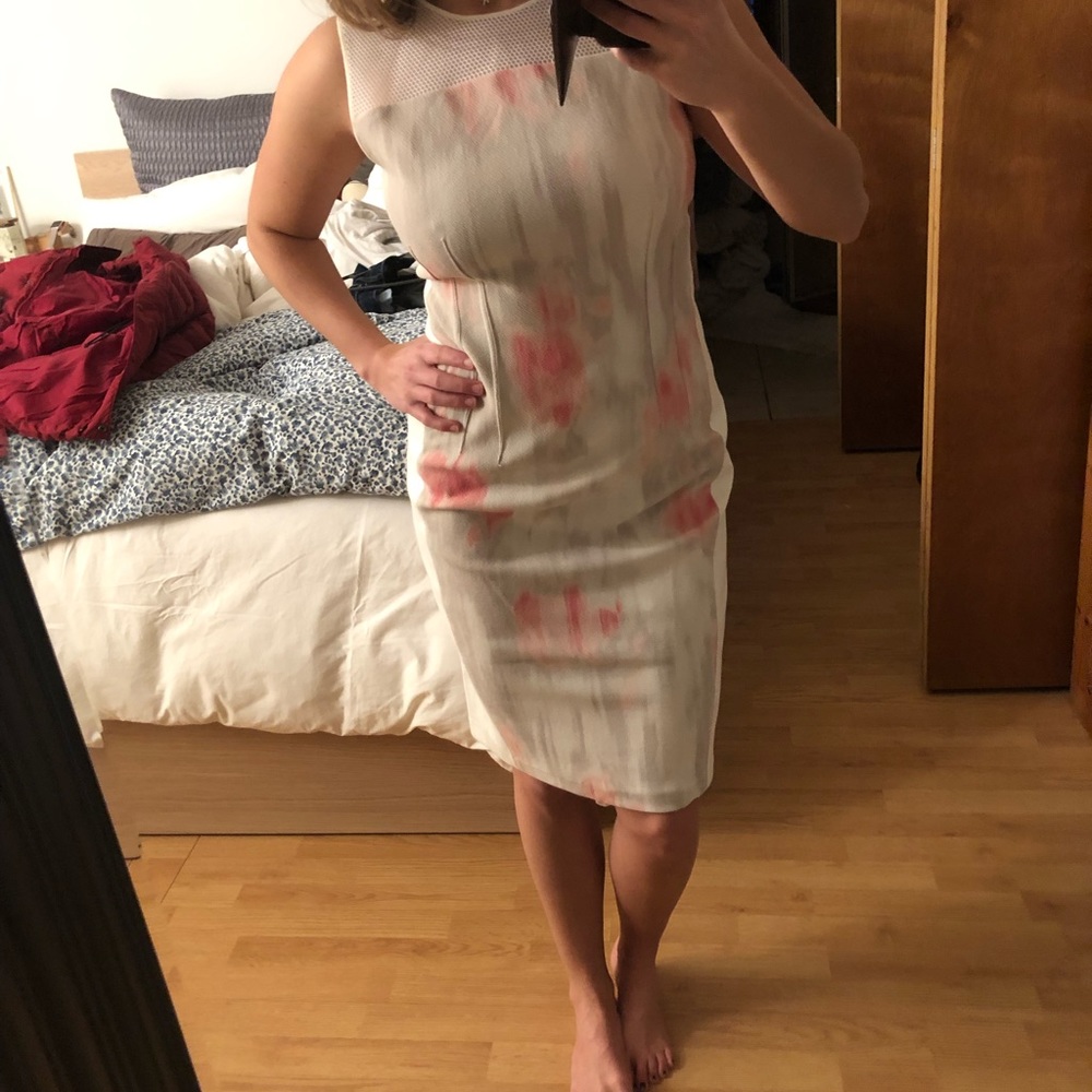 Dress with mesh neck detail- pastels, size M